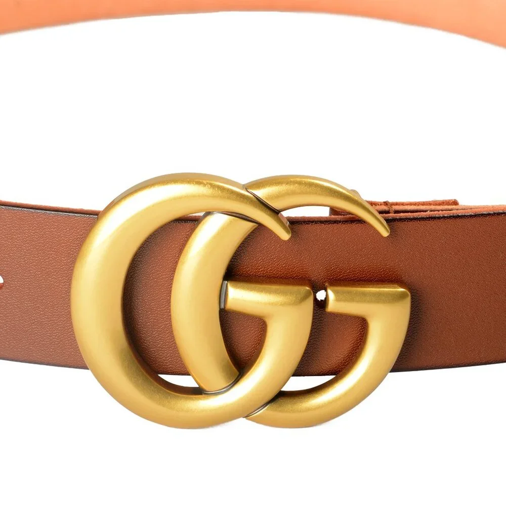 Gucci Unisex Brown  Leather Metal Double G Buckle Belt US 36 IT 90
